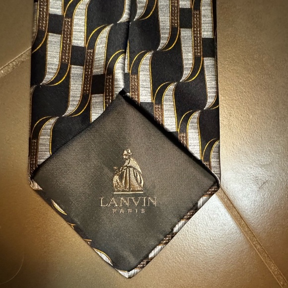 LANVIN PARIS Renaissance 100% Silk Navy Blue Gray Gold Men's Tie Quiet luxury - Picture 9 of 14